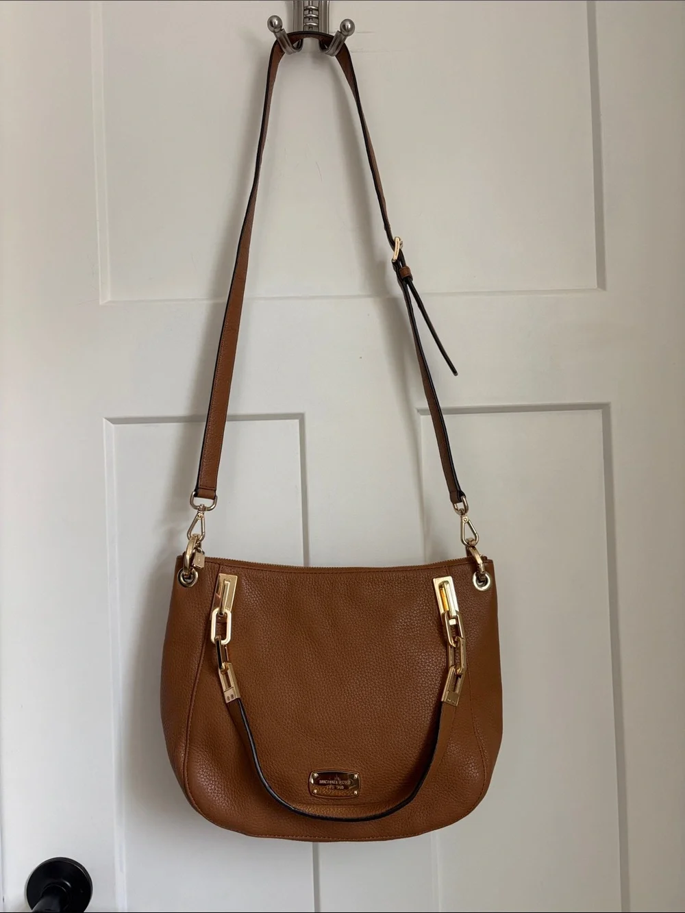 Pebbled MK Leather Shoulder Bag with Gold Hardware